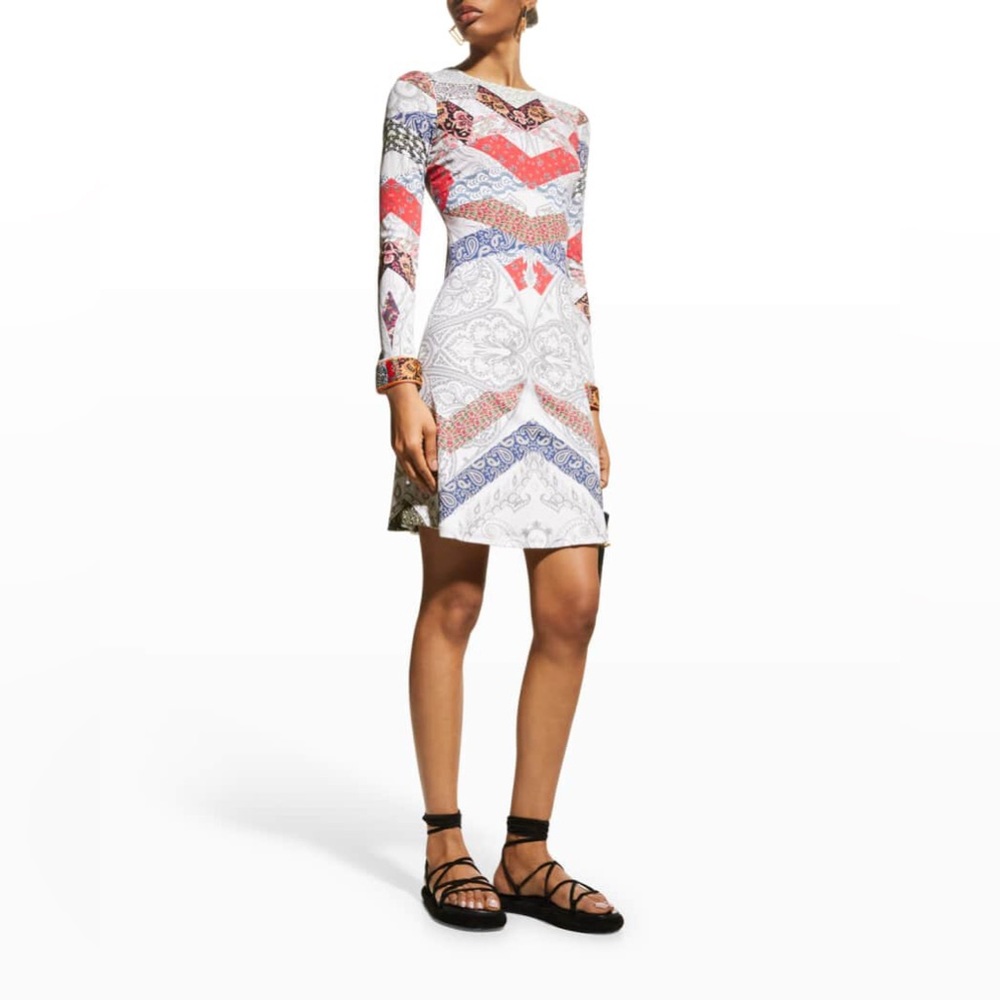 Etro Americana quilt long sleeve jersey Dress Womens 44 Multicolor boho